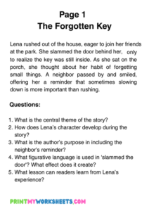 6th Grade Forgotten Key Reading Questions