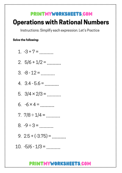 7th Grade Rational Numbers Worksheet