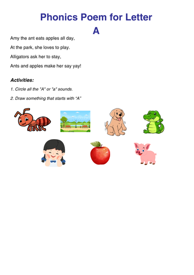 Letter A Phonics Worksheet