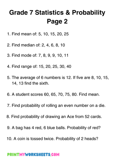 7th Grade Statistics and Probability Worksheet