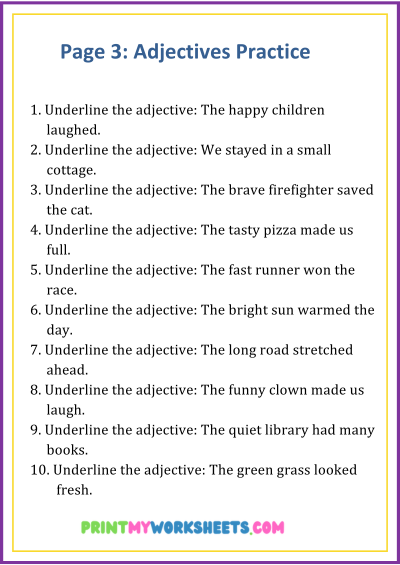 Free 4th Grade Adjectives Practice Worksheets
