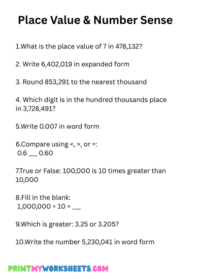 5th Grade Math Olympiad Worksheets
