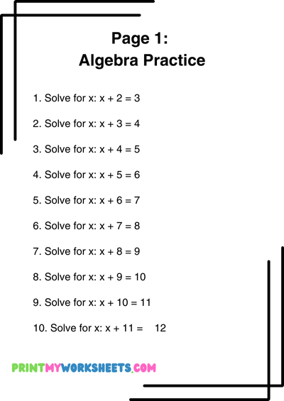 5th Grade Basic Algebra Worksheets